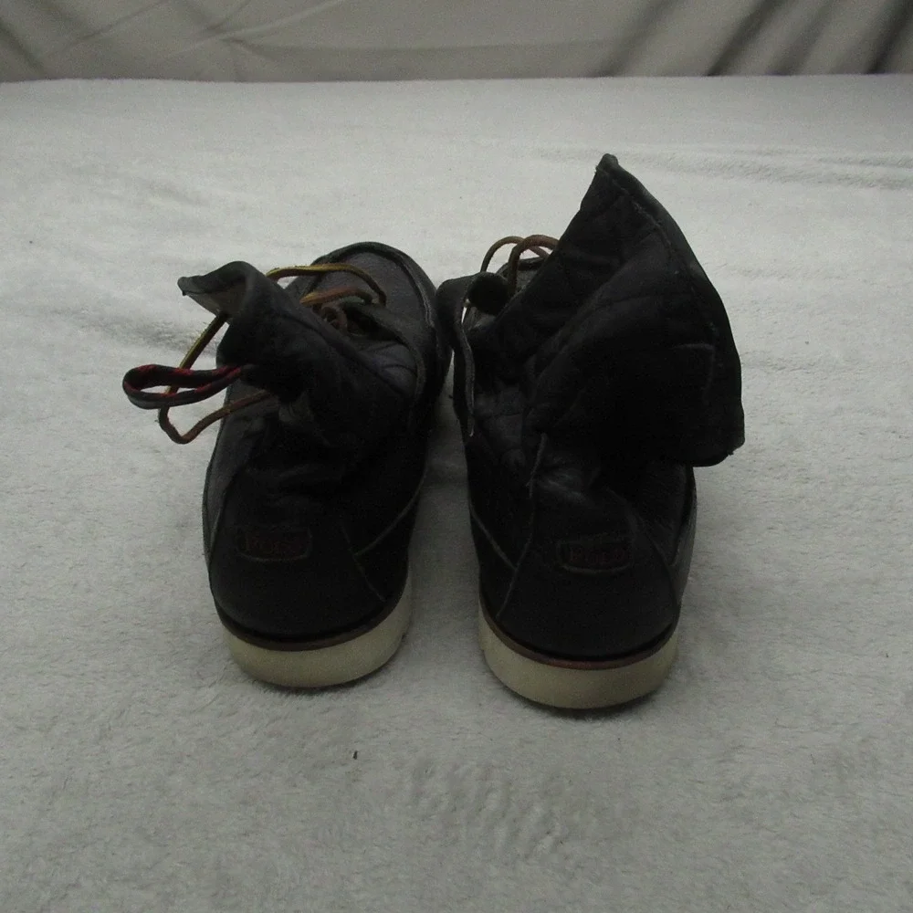 Polo Ralph Lauren Mens 12D Boots‎ Black Leather Quilted Moc Toe Saddle Worth III